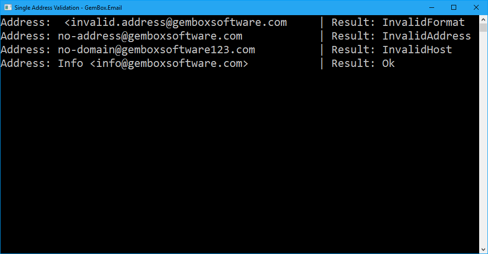 Verified individual email address Validating individual email address in C# and VB.NET