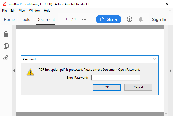 Screenshot of PDF encryption set with GemBox.Presentation PDF encryption set with GemBox.Presentation